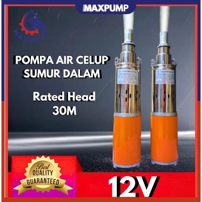 MAXPUMP Pompa Air Celup Satelit DC 12V 3" Stainless Steel 30M Head 250W Power Pompa Sumur Bor 3 Inch