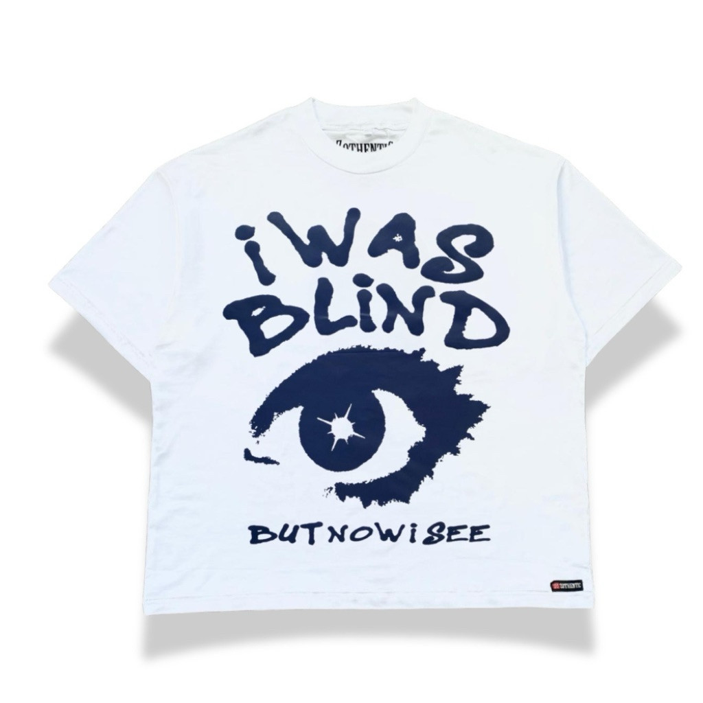 MCM Kaos boxy Cut Oversized Pria Dan Wanita Putih I Was Blind MCM Kaos Motif Keren