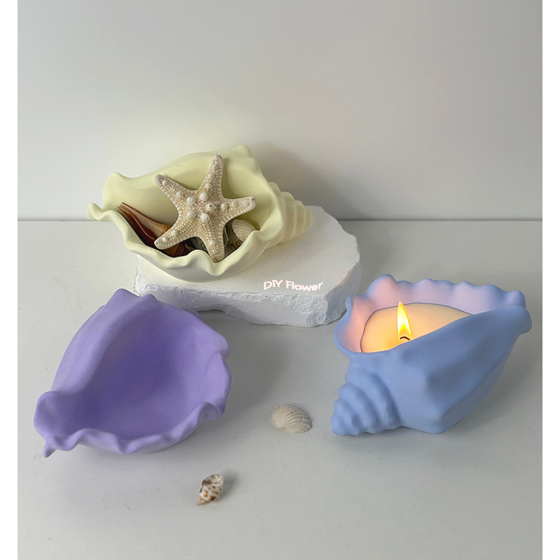 

Conch Shell Cement Candle Cup Mold Silicone Molds for Making Conch Seashell Trinket Storage Tray Vase Plaster Mould Home Decor