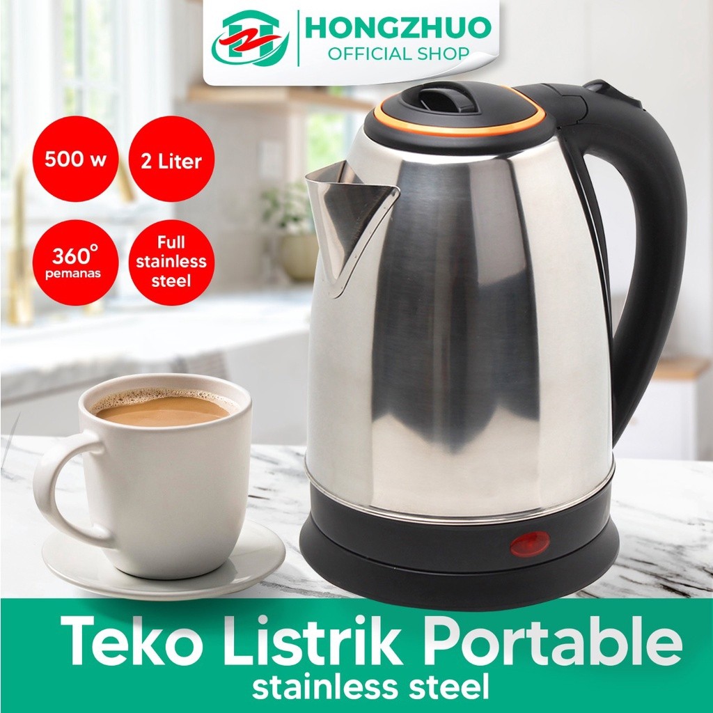 

Hongzhuo Teko Listrik 2 Liter Full Stainless Steel Pemanas Air Electric Kettle Ketel Besar Otomatis 500 Watt