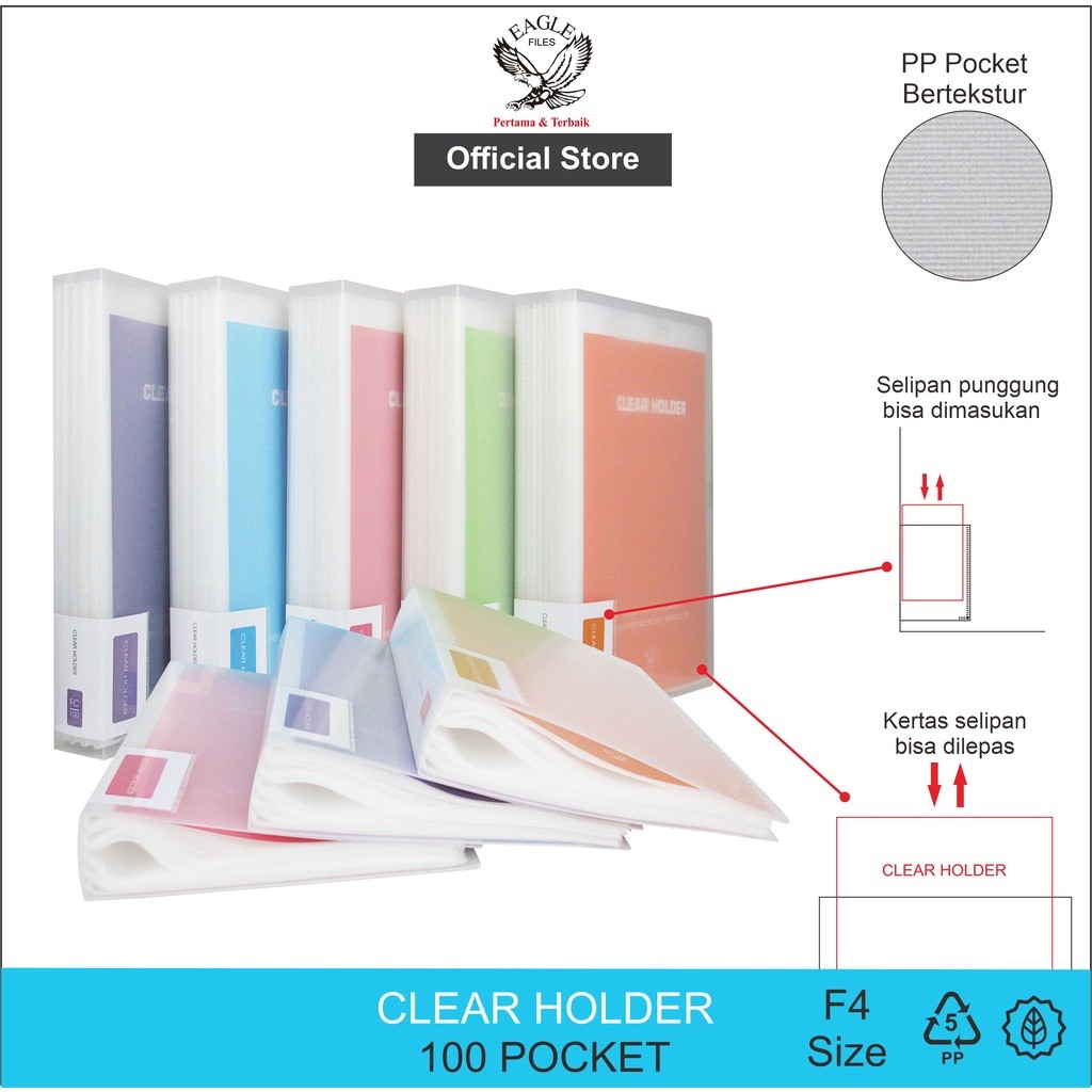 

Clear Holder 100 Pocket EAGLE F4 (Folio) Document Keeper Display Book Document Keeper Warna Neon