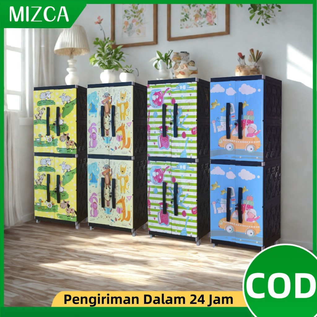 MIZCA Lemari Pakaian Plastik KINARA Lemari Kunci Lemari Susun Lemari Stiker Karakter Rak Baju