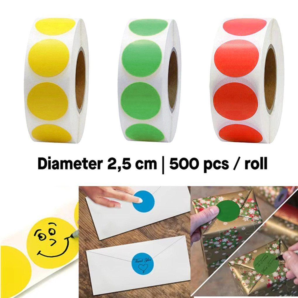 

2.5 cm Dot Sticker Label Bundar Thermal Print 500pcs/roll Warna Polos Serbaguna/Stiker Direct Thermal Marker