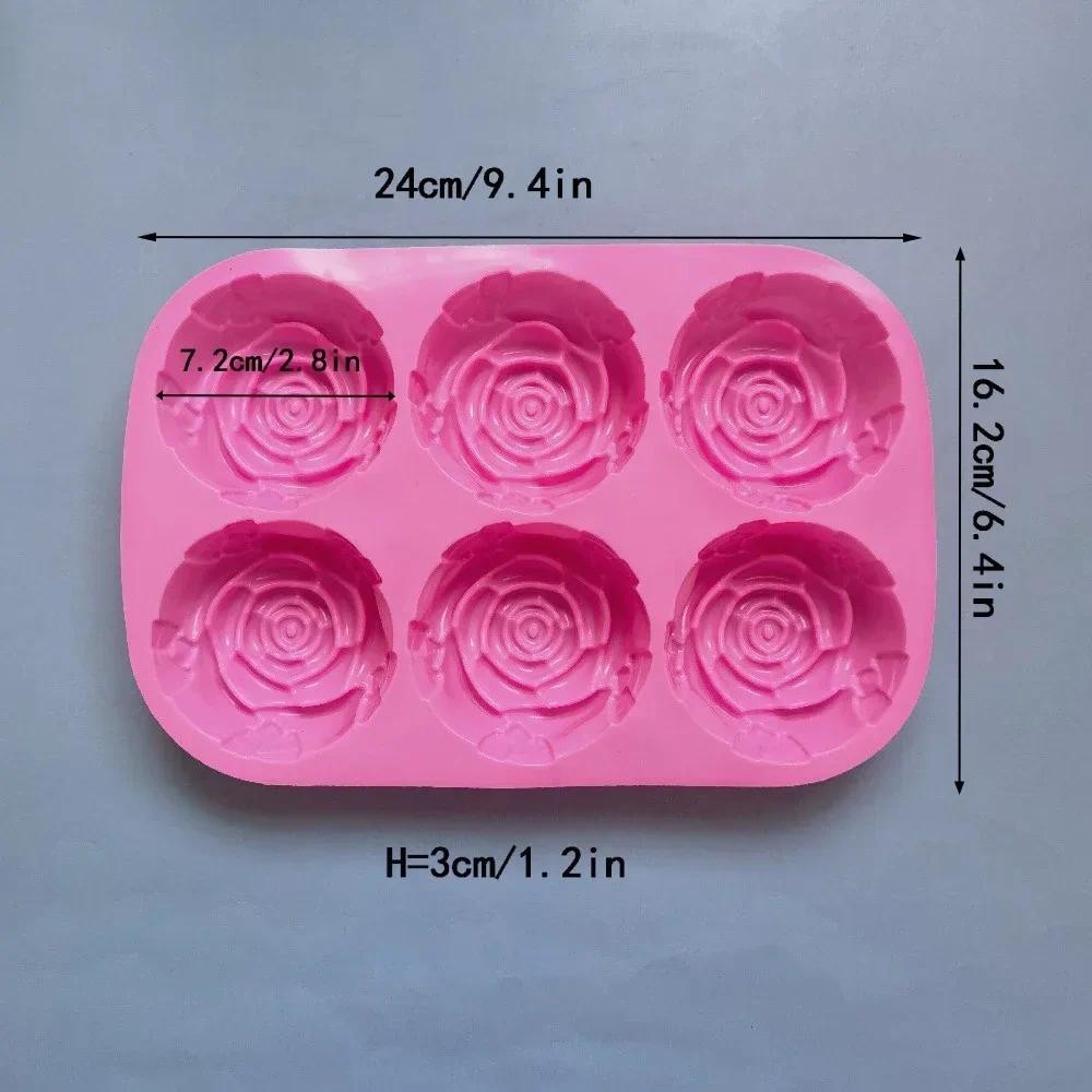 

6-Cavity Rose Shape Silicone Mold for Handmade Soap Candle Making, Baking Pan Cupcake Chocolate Ice Cube Tray DIY Craft Tool