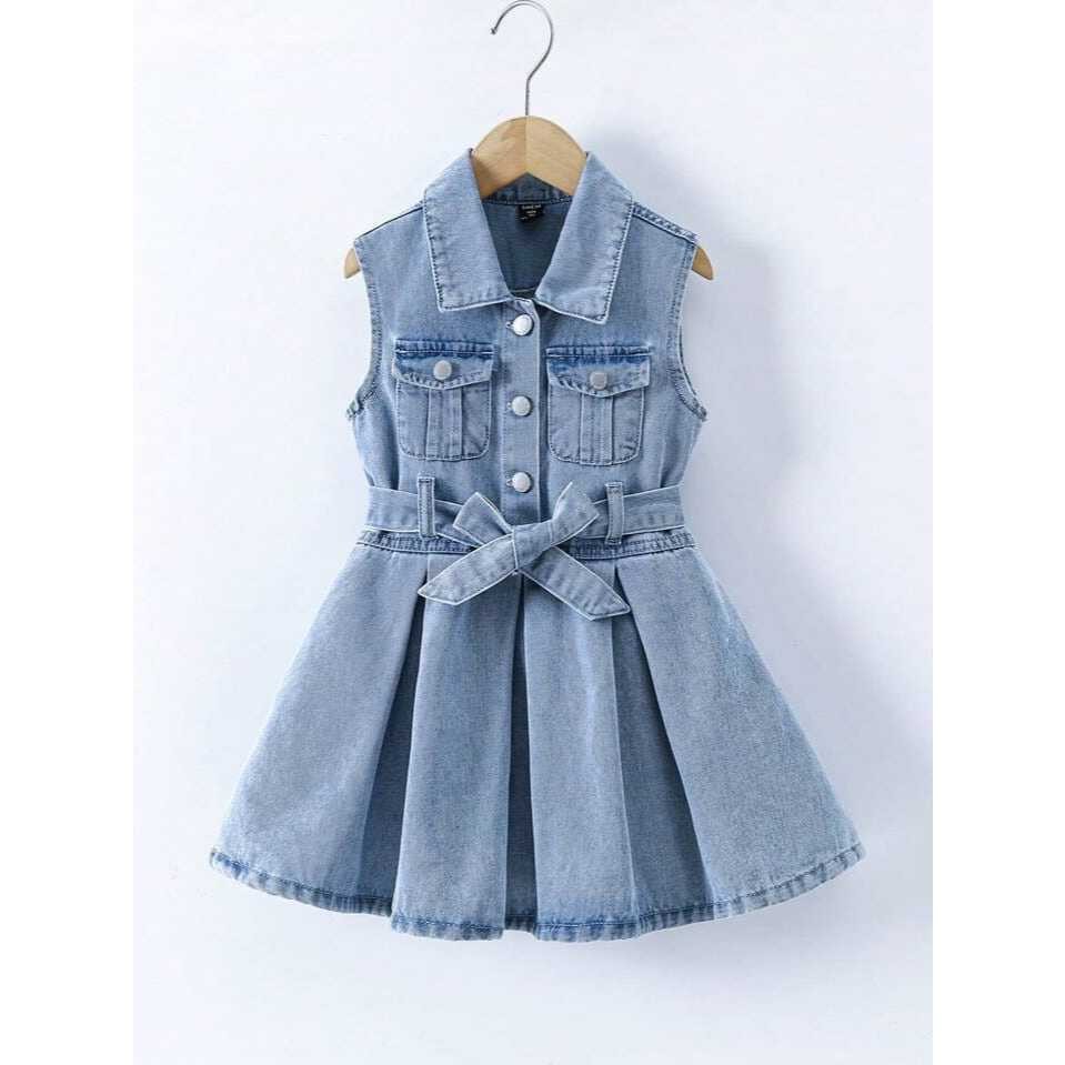 Clara Dress - Twisty Ruffle Dress Belt Jeans Anak Perempuan Usia 1-7 Tahun Setelan Denim One Piece T