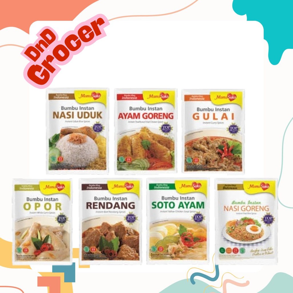 

Mamasuka Bumbu Instan Bubuk Nasi Goreng, Ayam Goreng, Opor, Rendang, Nasi Uduk Soto Ayam, Gule