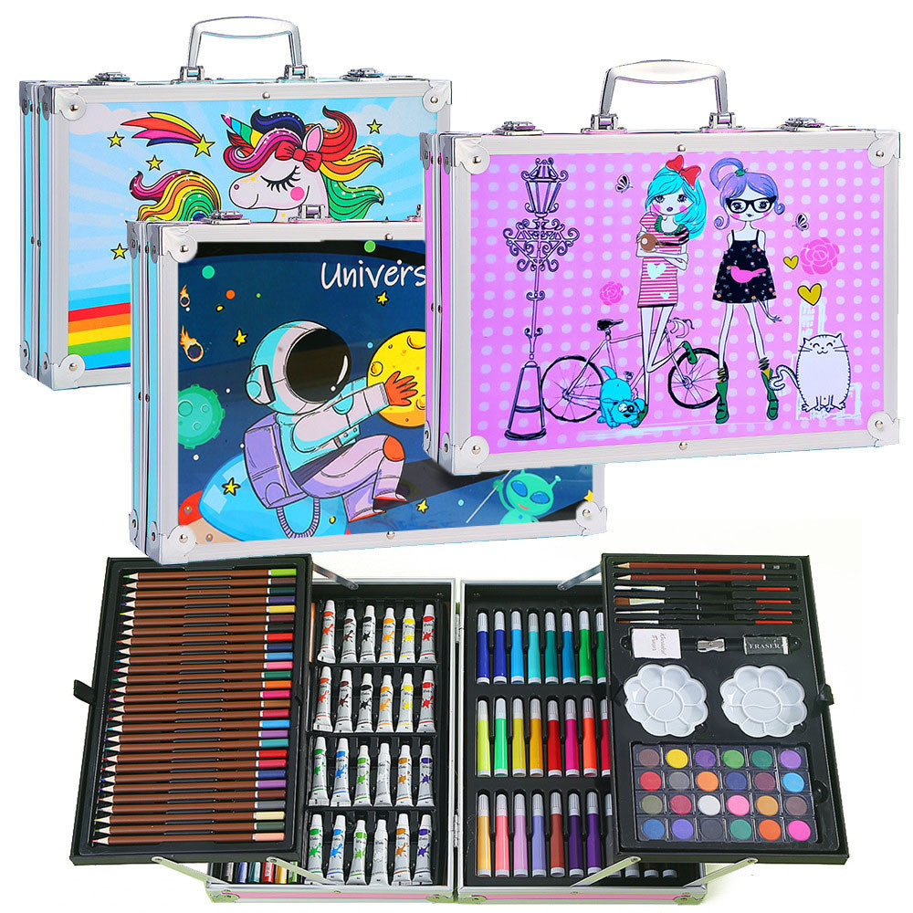 

Crayon Set 145pcs Koper Aluminium Besi Krayon Pensil Warna 145 Pcs Box Alat Lukis Anak Koper Set