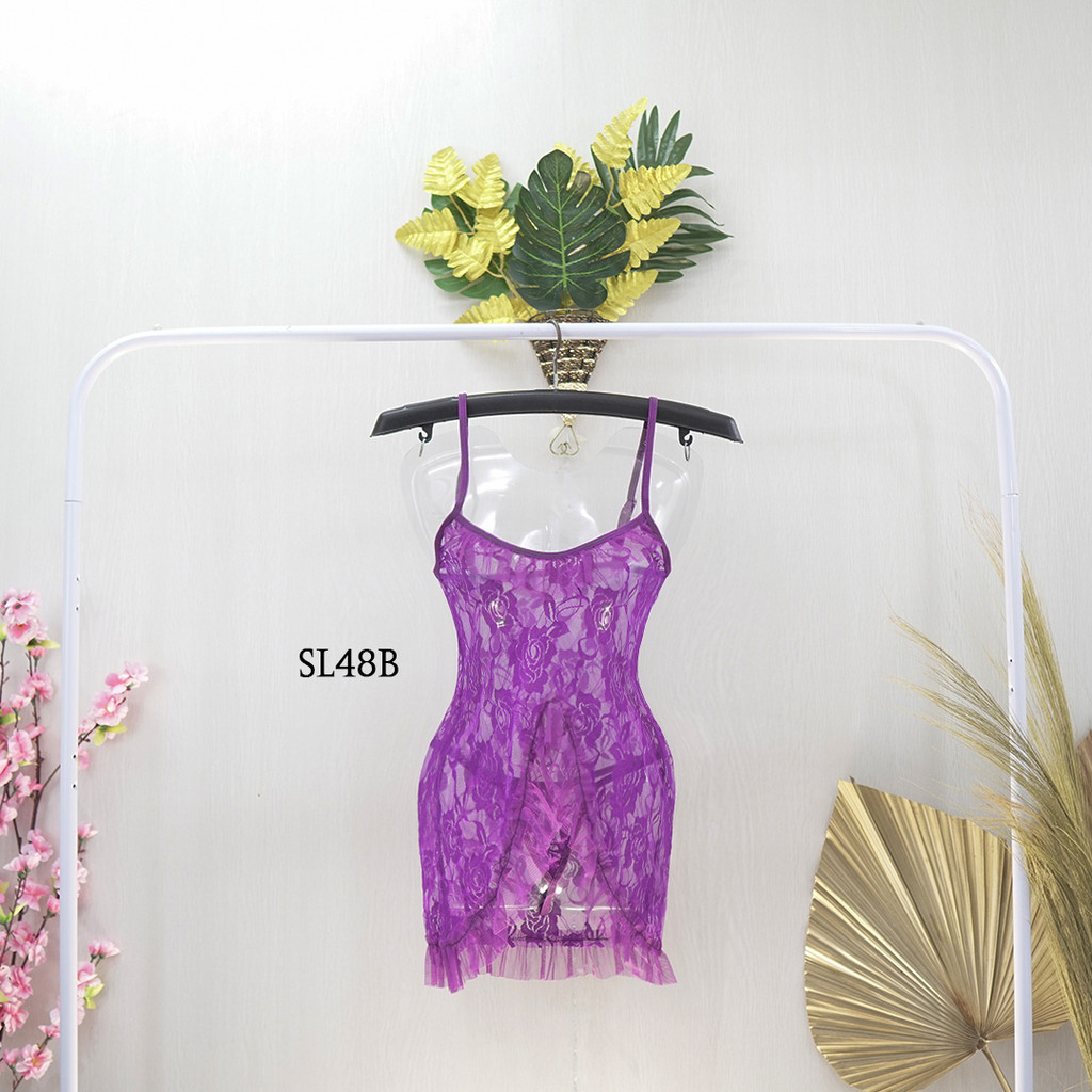 Lamore Brokat Sleep Dress Lingerie Baju Tidur Wanita Lace Ungu SL48B