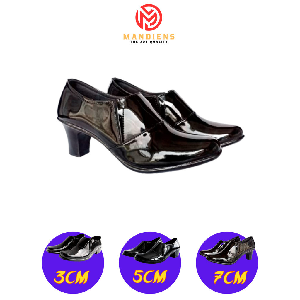 PROMO Mandiens  Sepatu Heels Bhayangkari Persit Ankle Boots- Sepatu Pdh Polwan Halfboot Kilap Elasti