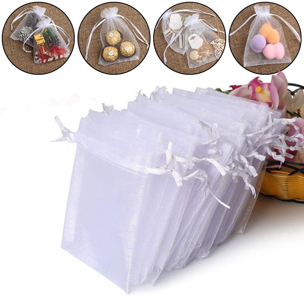 

25/50PCS Drawable Party Supply Favor Jewelry Packing White Pouches Drawstring Pocket Organza Gauze Sachet Gift Bags