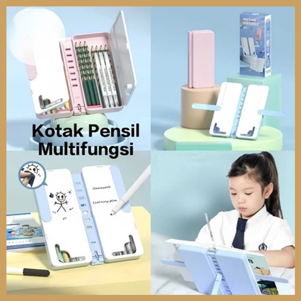 

Kotak Pensil Lipat Multifungsi Dengan Papan Tulis Dan Tatakan Buku /Kotak Pensil Anak Sekolah TK SD
