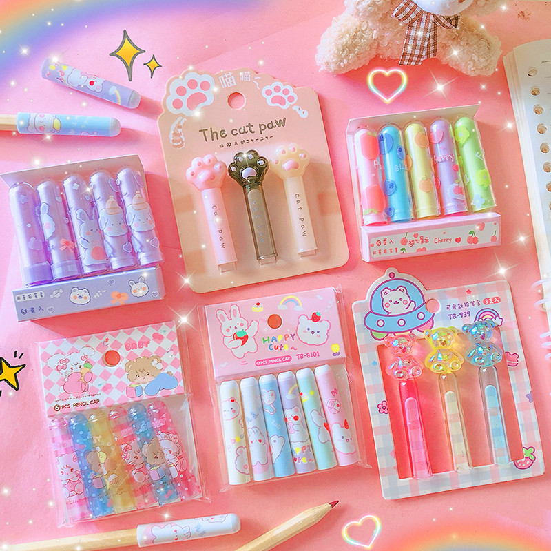 

1 bag Kawaii Cat Pencil Cap Cartoon Pen Topper Covers For Kids Cute Pencil Extender Stationery School Supplies