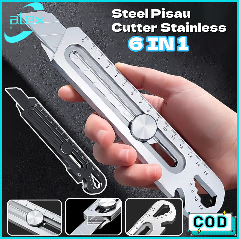

6in1 Cutter Pisau 18mm Cutter Besi Stainless Besar 10pc Pisau Set Cutter Pisau Pemotong Kertas
