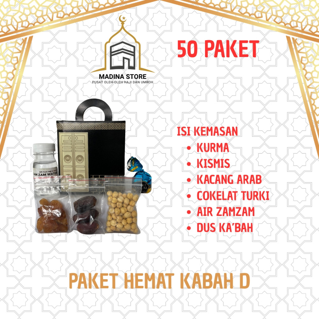 

Paket Hemat Oleh-oleh Haji dan Umroh Paket D 50 PCS isi Air Zamzam Dus Ka'bah