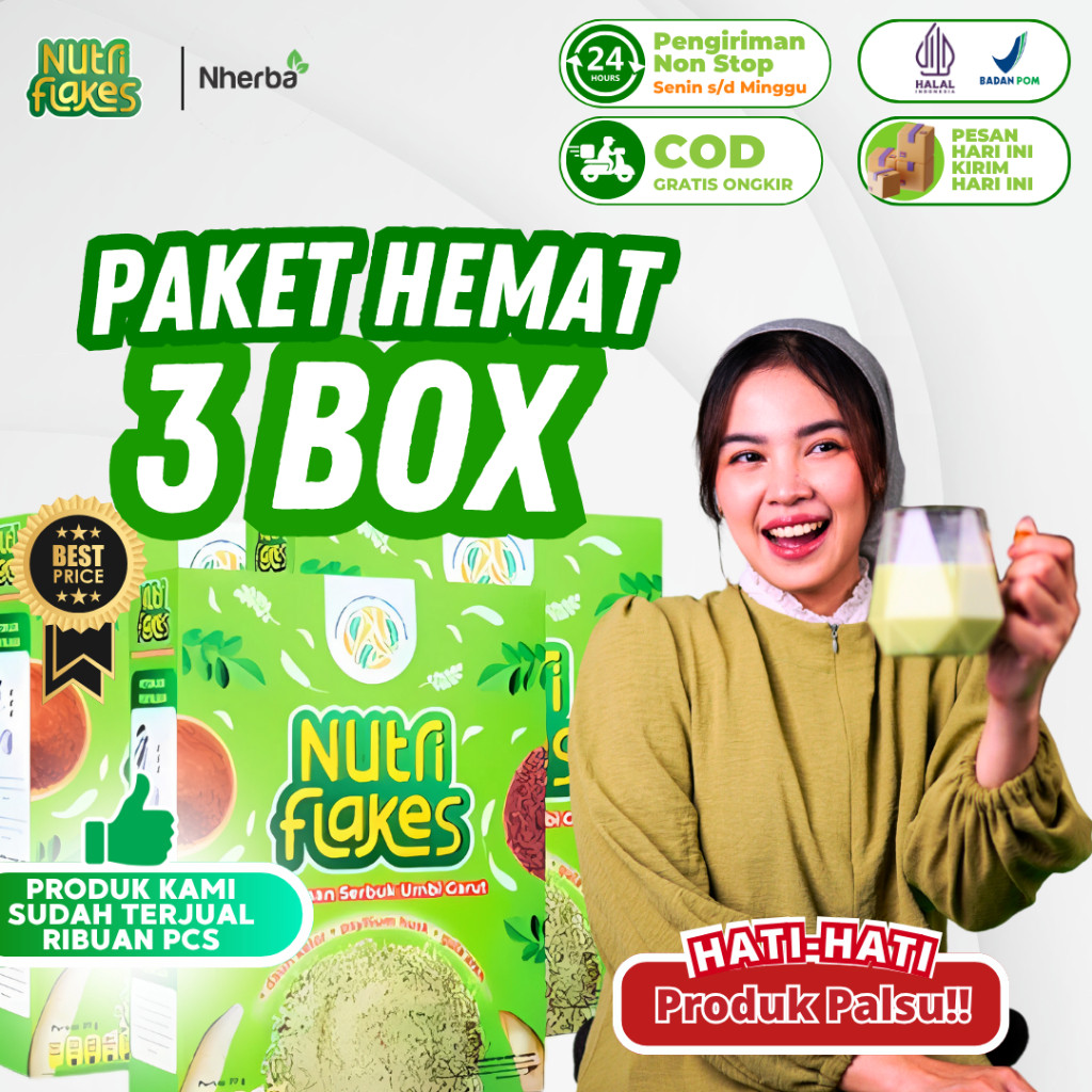 

[LEBIH HEMAT] Paket 3 Box Nutriflakes - Sereal Umbi Sehat untuk Atasi Asam Lambung, Maag dan GERD