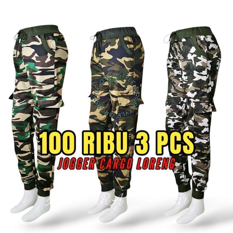 Celana Panjang Jogger Cargo Loreng Army Doreng Pria Wanita Dewasa Kolor Sport Running Joging