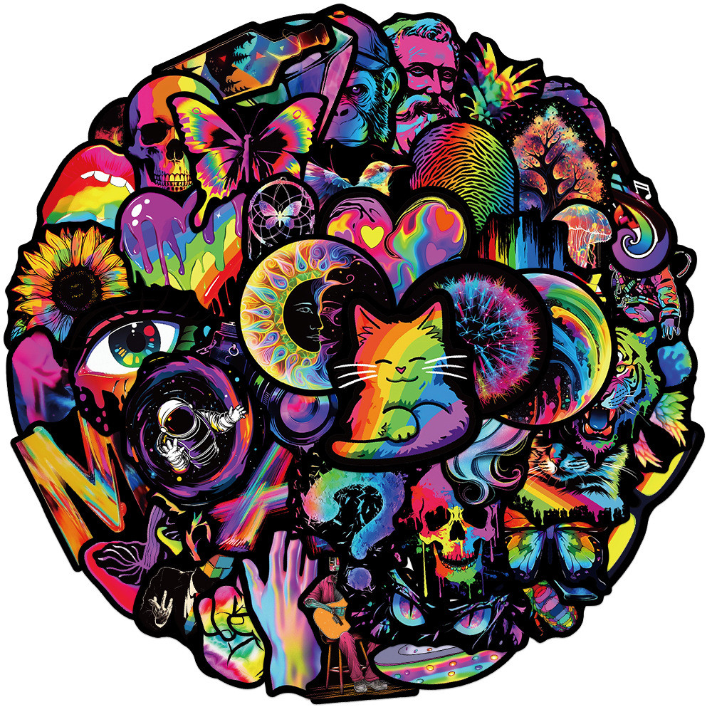

50PCS Cartoon Black Edge Rainbow Graffiti Stickers for DIY Luggage Laptop Skateboard Motorcycle Bicycle Stickers