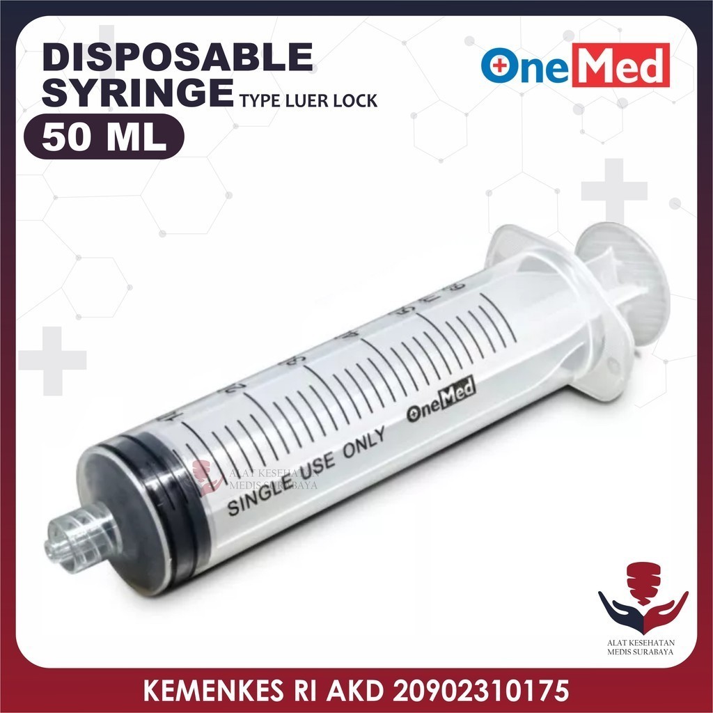 Onemed Syringe 50cc Luer Lock Spet Spuit Suntikan Lubang Tengah 50ml
