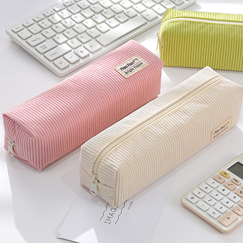 

1Pcs Retro Large Capacity Corduroy Pencil Case Minimalist Solid Color Stationery Storage Bag Fashion Pencil Pouch Pencil Case