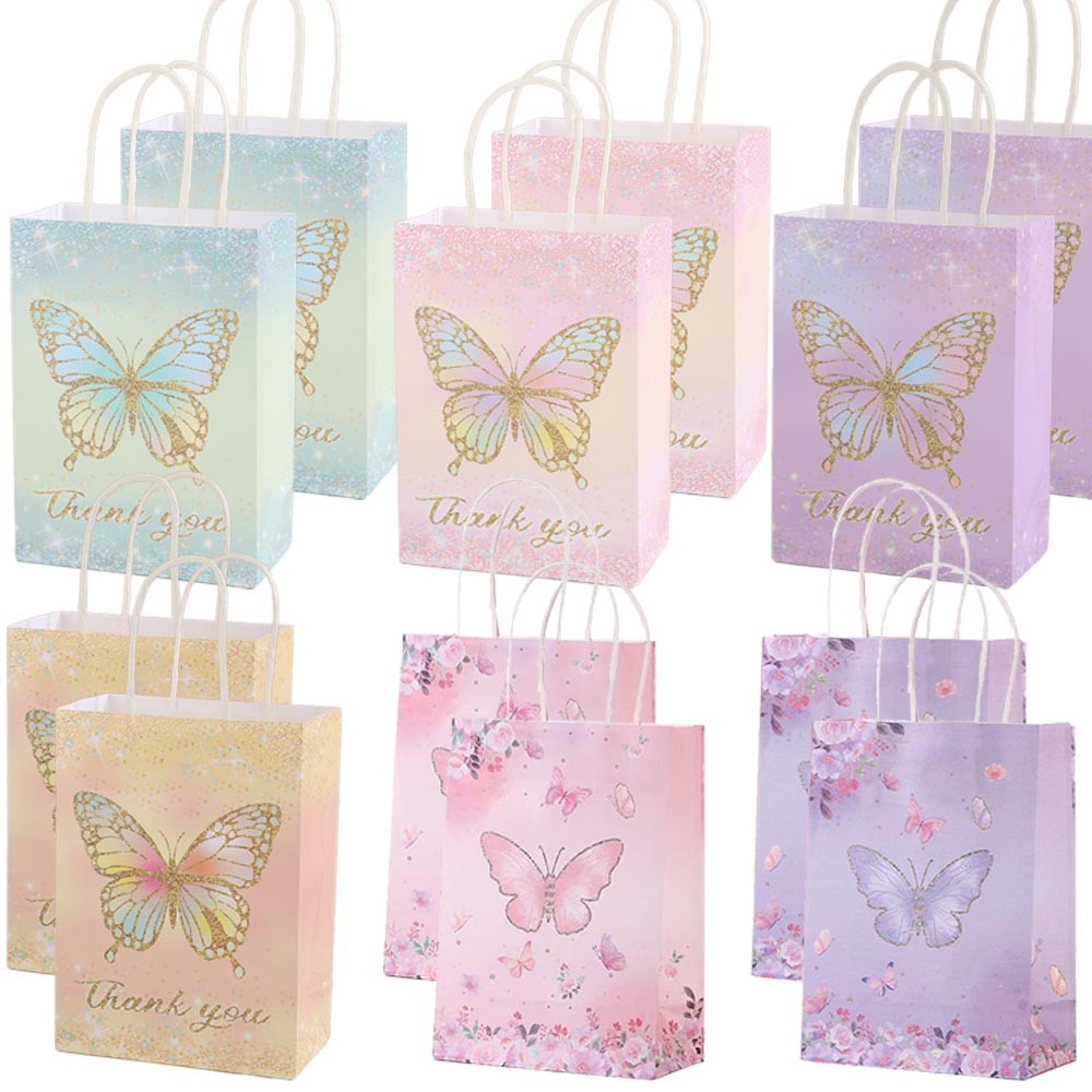 

4-24pcs Butterfly Gift Bags Candy Gift Packaging Hand-Held Kraft Paper Bag Girl Butterfly Birthday Baby Shower Party Supplies