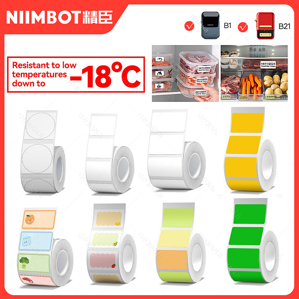 

NIIMBOT B1/B21/B31 Thermal Printer Freezer Label Paper Food Storage Kitchen Refrigerator Stickers Date Content Notes Tag -18°