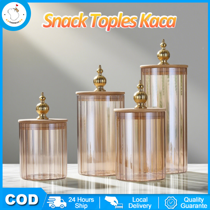 Toples Makanan Serbaguna kaca / Toples Gold Kedap Udara / Set Wadah Kue Lebaran Aesthetic / Hampers 