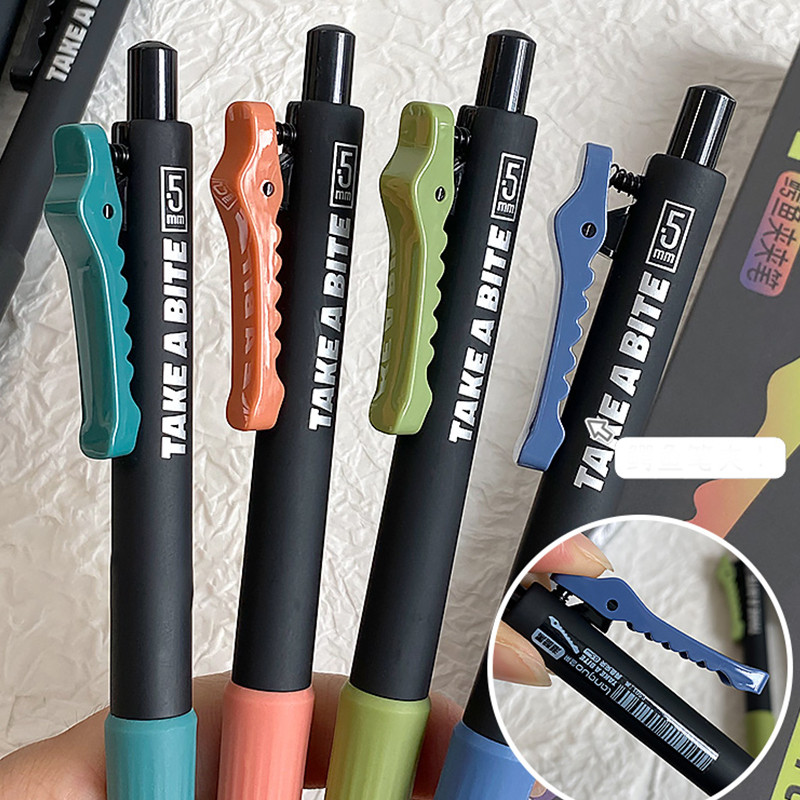 

4PCS Creative Alligator Clip Gel Pens Set, 0.5mm Black Ink, Retractable & Quick-Dry, Cute Stationery for Students & Gifts