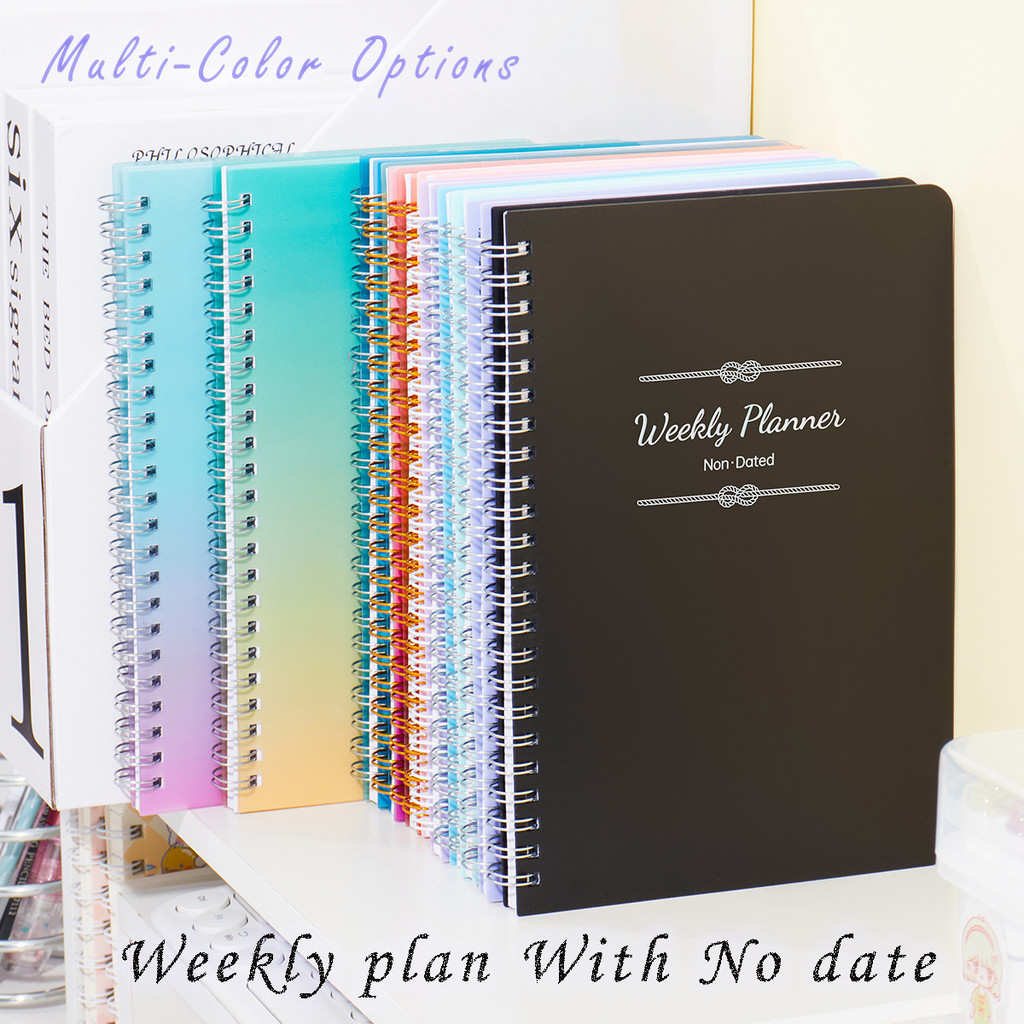 

A5 Planner 52 Weeks Undated Notebook Minimalist Solid Gradient Waterproof Double Spiral Binding 100GSM Paper Office Supplies