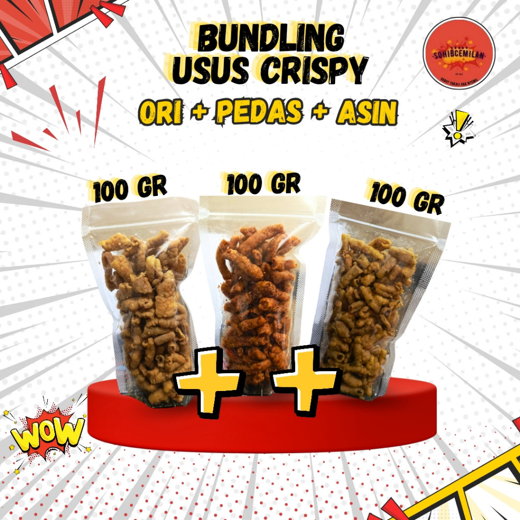

PROMO USUS CRISPY 3 BUNGKUS UKURAN 100 GR ( ORI,PEDAS,ASIN )
