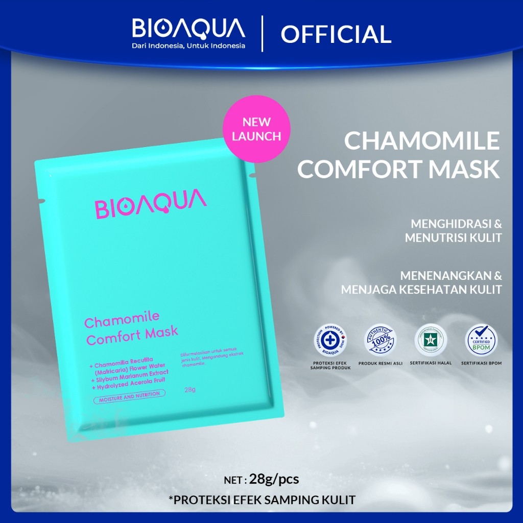 BIOAQUA Sheet Mask 28g Chamomile Comfort Masker Wajah Ramah Bagi Kulit Sensitif / Aloe Care Face Mas