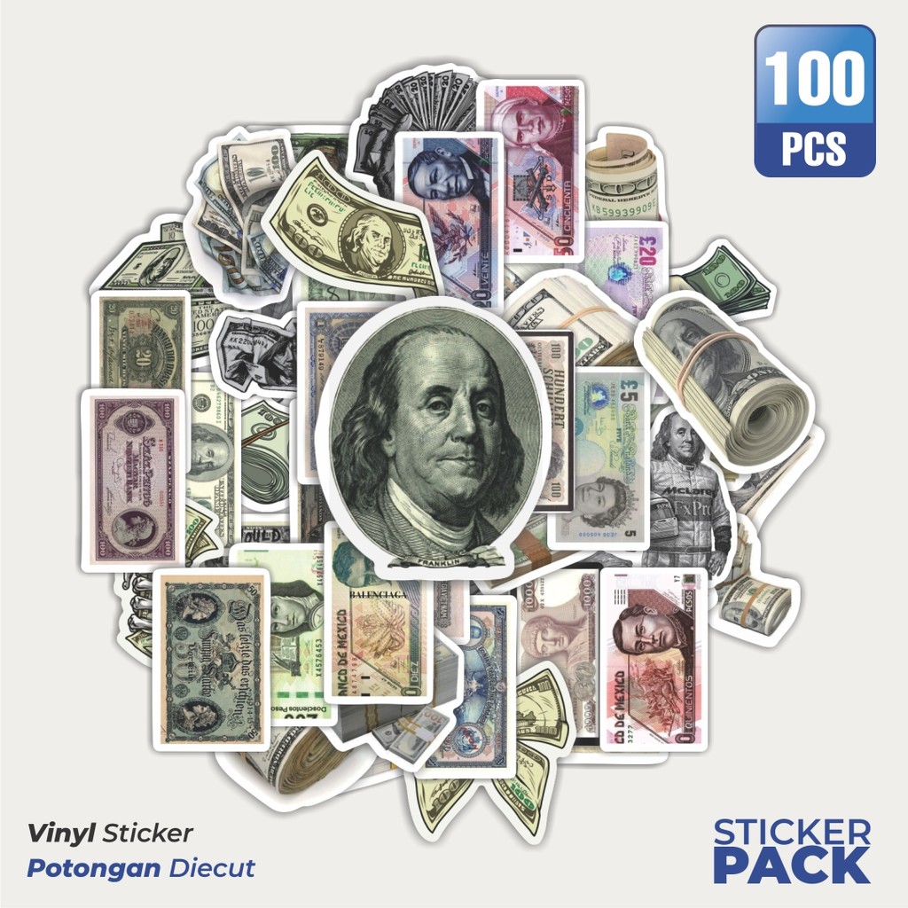 

Super Hemat! 100 PCS Stiker Money [Mata Uang] V1 Waterproof Aesthetic- Untuk Laptop, Motor, dan Helm - Paper Stationery Pack
