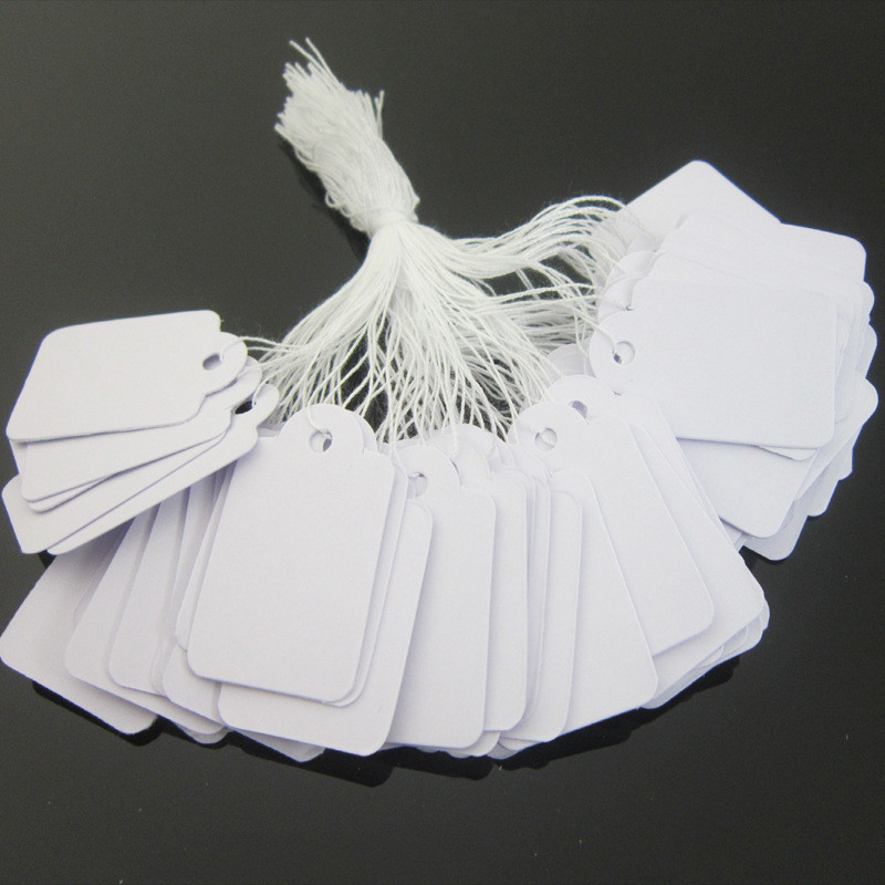 

100pcs White Blank Jewelry Packaging Display Price Tags 3.5*2.2cm Sample Writable Paper Cards with Rope Accessories Organizer