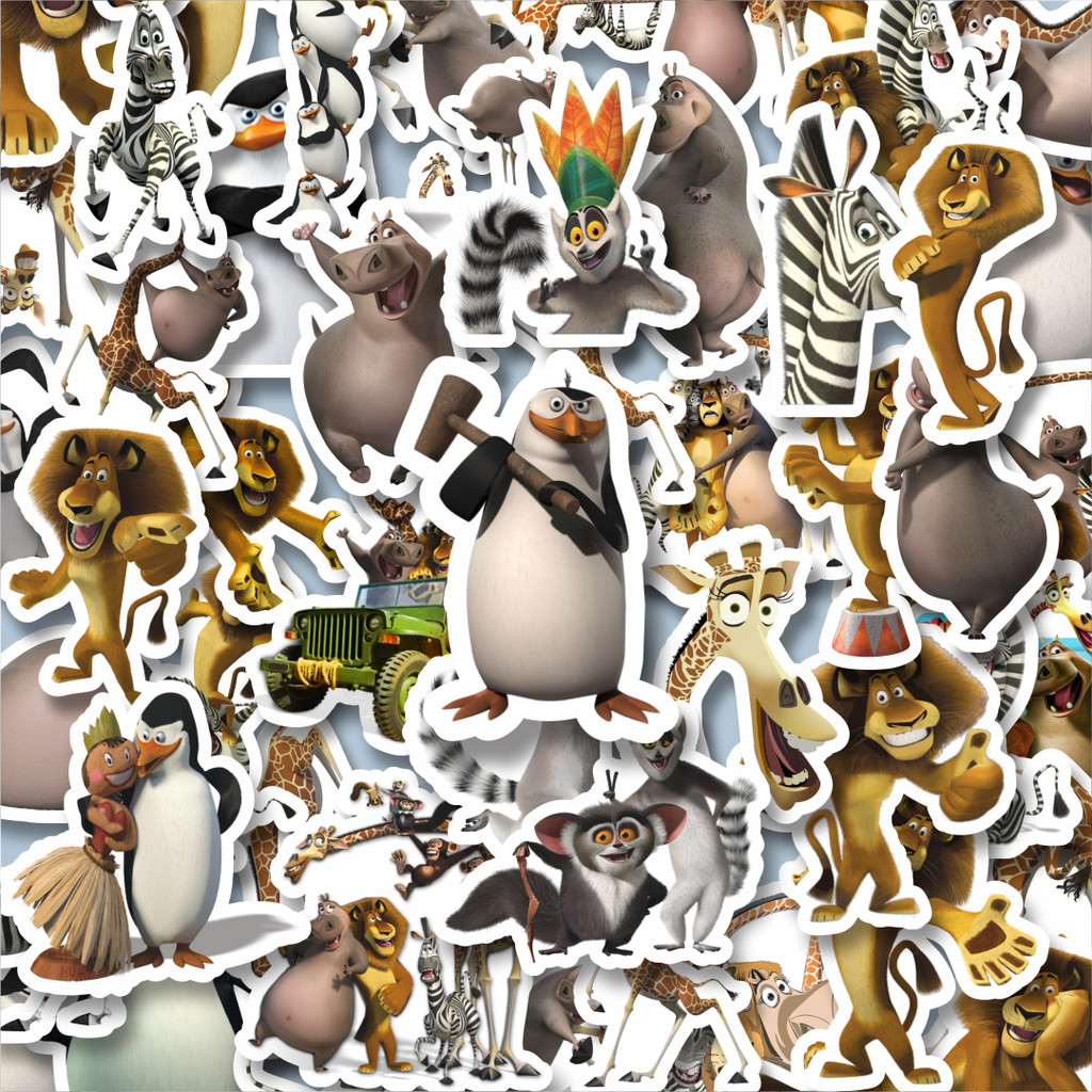 

100PCS Lucu Dreamworks Series Madagascar Character Mix Stiker Aesthetic Stiker Anti Air Stikers Berperekat Waterproof sticker decal buat Motor Helm Buku Journal Koper Casing HP Laptop Botol Minum Hadiah anak