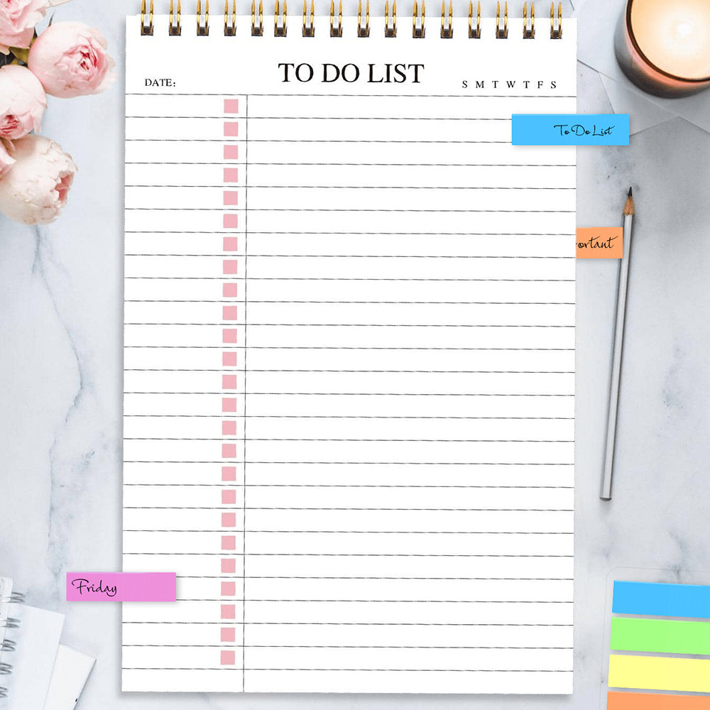 

1Pc Minimalistic To-Do List Notepad, Spiral Daily Planning, Task List Organizer Work Agenda Notebook - with Index Sticker