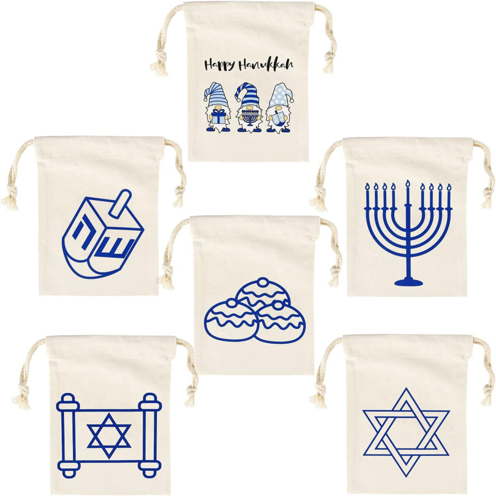 

5Pcs 5X7 IN Hanukkah Gift Bags Drawstring Gift Bags for Menorah Theme Party Supplies Chanukah Gift Bags Decorations New Year