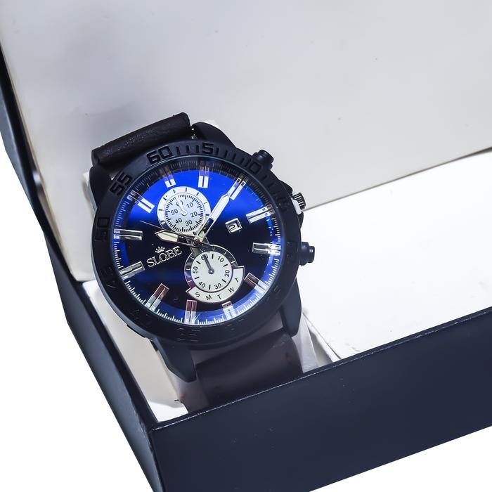 SLOBE Jam Tangan Pria Kulit Analog Free Box Kode 2.4 - Full Hitam