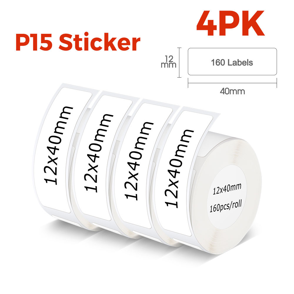 

4 Pieces Label Sticker P15 Adhesive Thermal Label Paper 12mm x 40mm for Marklife P15 P12 Printer Home Office Stickers Waterproof