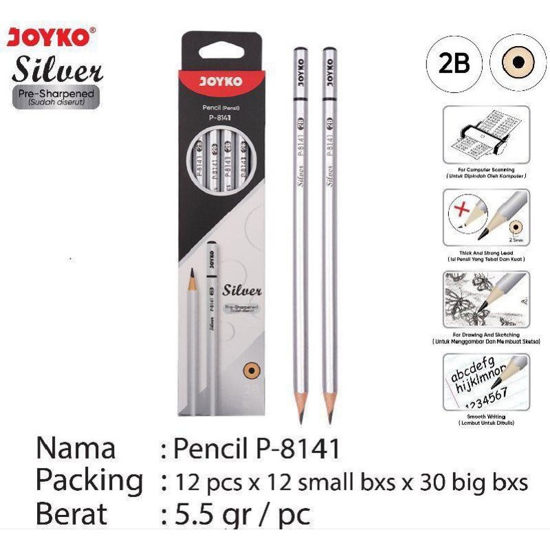 

Pensil 2b Joyko P.8141 Silver ( 1pak/12pcs )