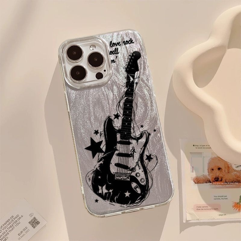 Casing hard glitter iPhone Gitar hitam iPhone X XR XSMAX 7 8 14 15 plus 11 12 13 14 15 pro max case
