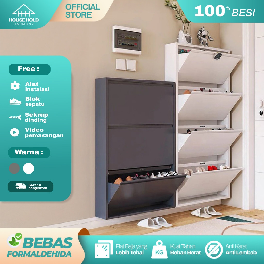 Rak Sepatu Besi Kuat Tebal Rak Sepatu Susun Besi Lemari Sepatu Tertutup Lemari Sepatu Susun Estetik