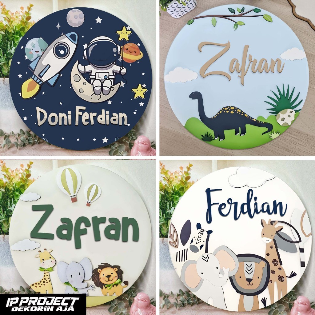 Hiasan Dinding Custom Nama Kamar Anak lucu Souvenir Kado Ulang Tahun