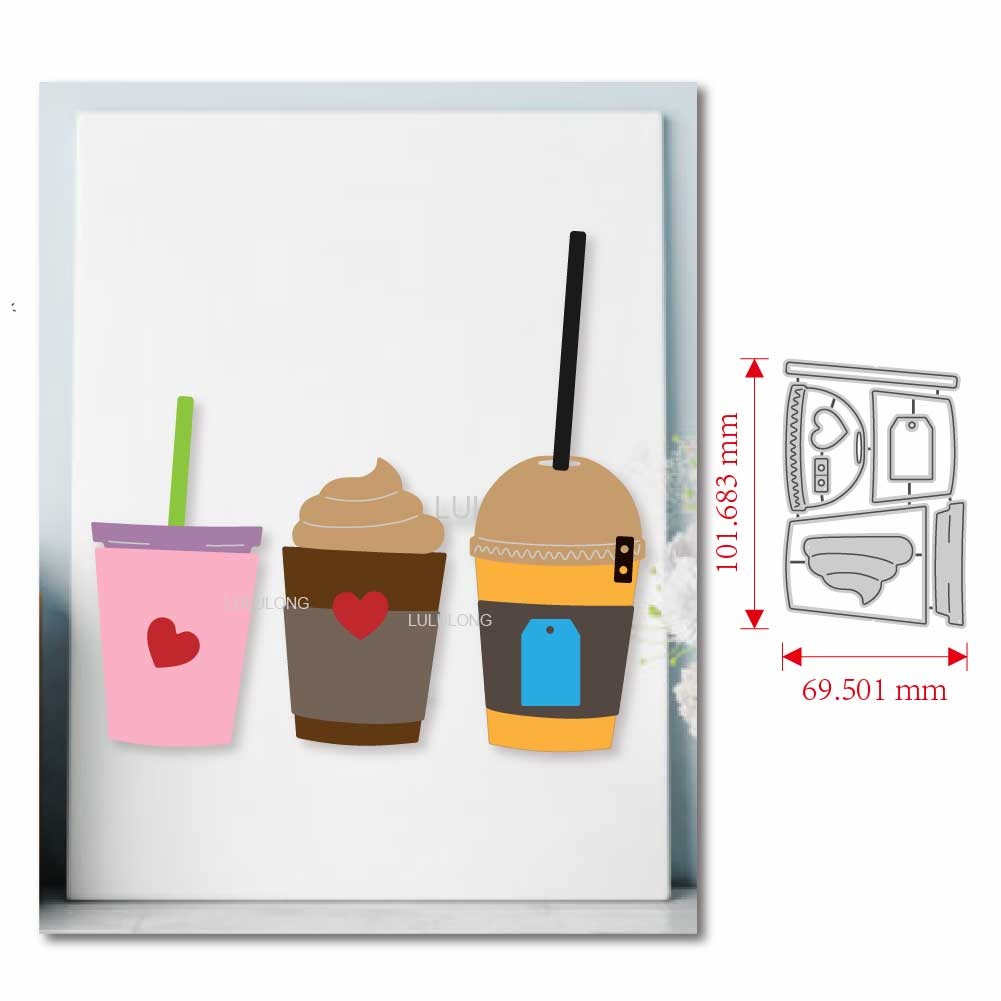 

2025 Metal Cutting Dies Scrapbooking Album Paper Cards Coffee Cup Ice Cream Embossing Card Making Template Stencil Die Cut