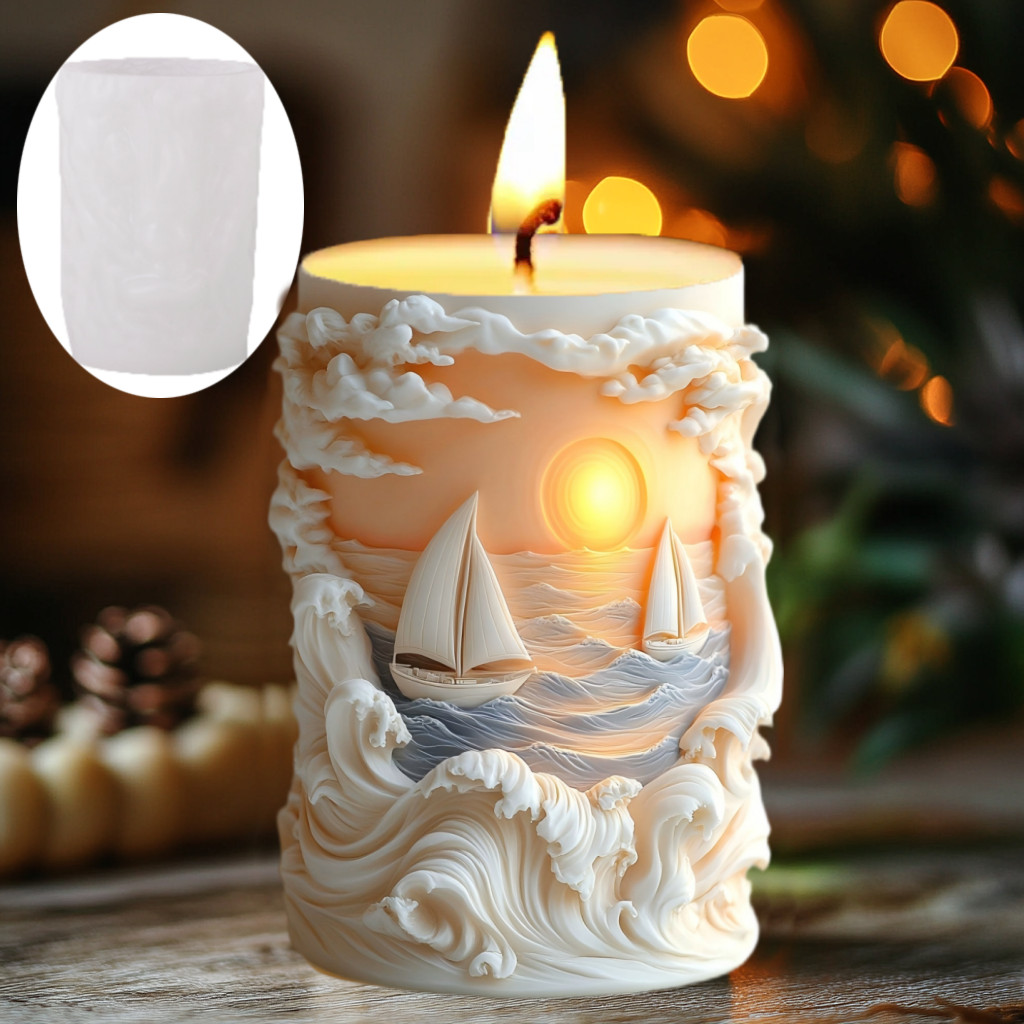 

DIY Sea Wave Relief Cylinder Candle Silicone Mold Sailor Sunrise Sun Wave Surface Wave Relief Cylinder Resin Mould Gypsum Molds