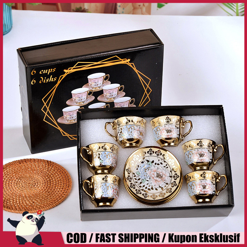 

Hampers Kado Cangkir Keramik Set 6 in 1/Set Cangkir Dan Piring Keramik Eropa