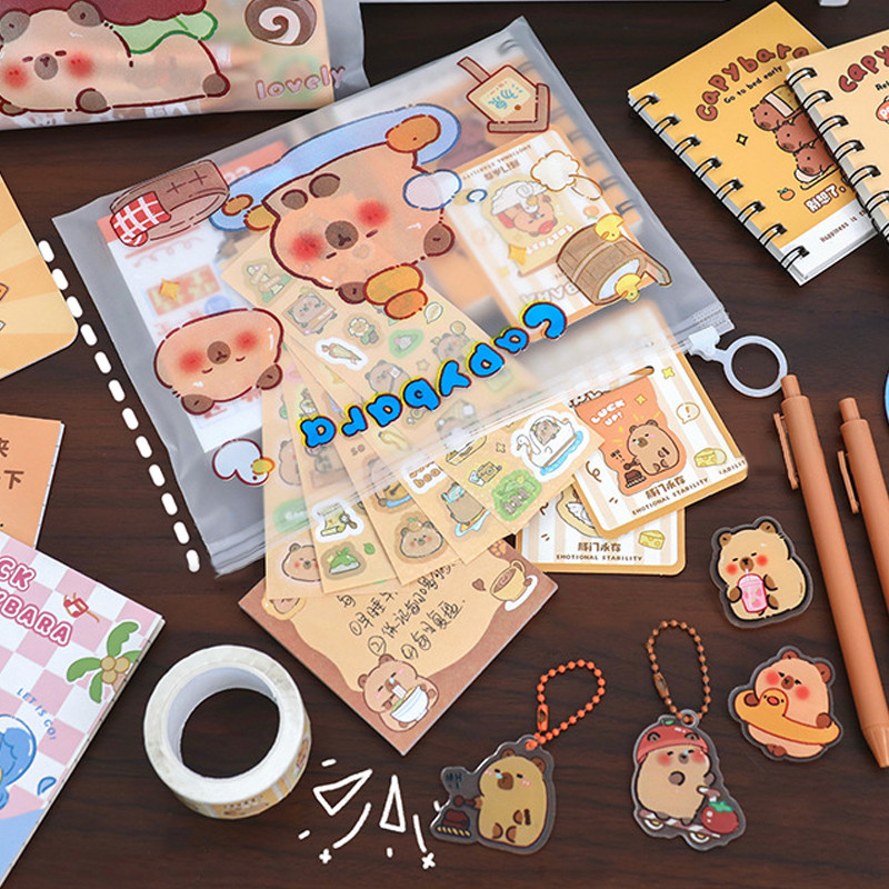 

Exciting Cartoon-Themed Stationery Set: Notebook, Pens, Bookmarks for Gifting Students.