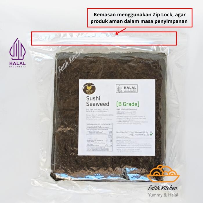 

Manjun Seaweed Sushi Nori Grade-B Isi 100 Lembar Halal - Rumput Laut Kering Food - Grade B Medium Terlaris