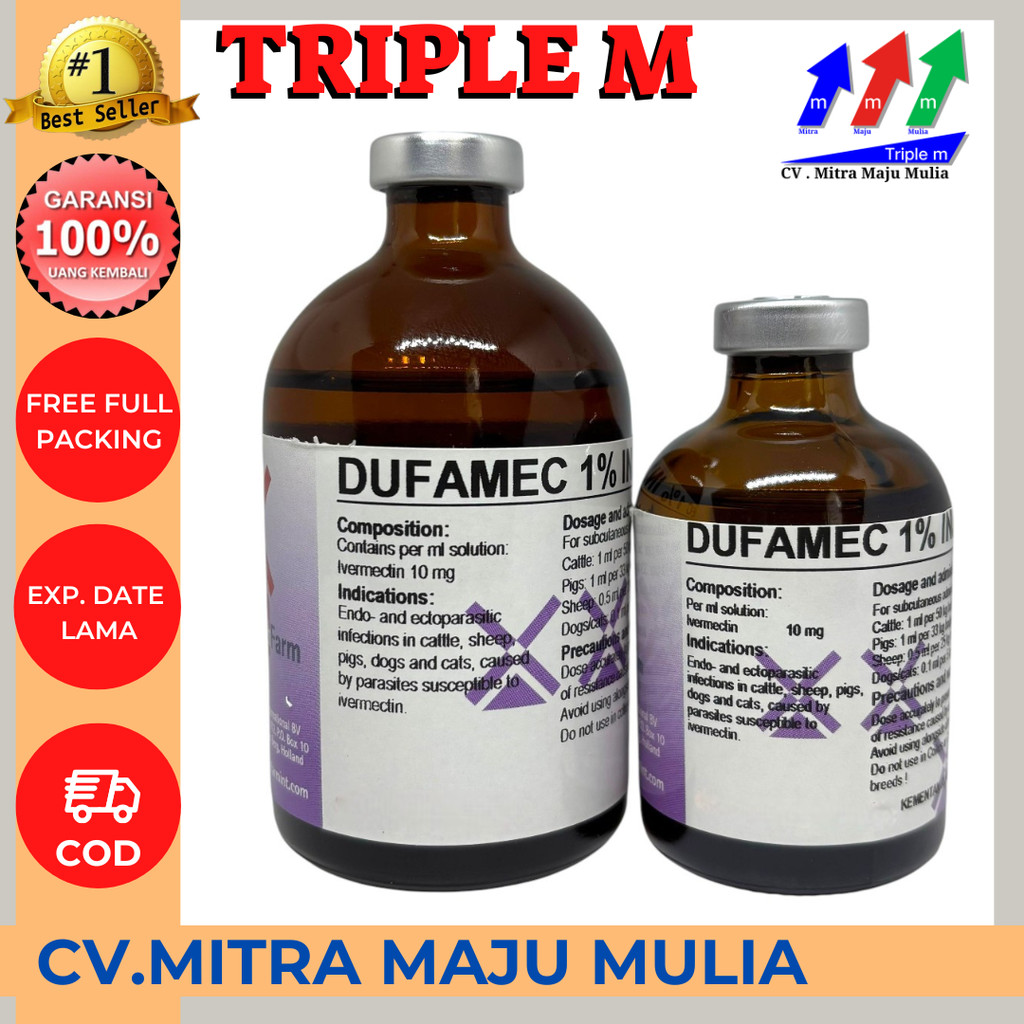 DUFAMEC 1% INJ 50 ML dan 100 ML - Obat Cacing Kutu gudig Scabies Ampuh Sapi Kambing Babi Domba Like 