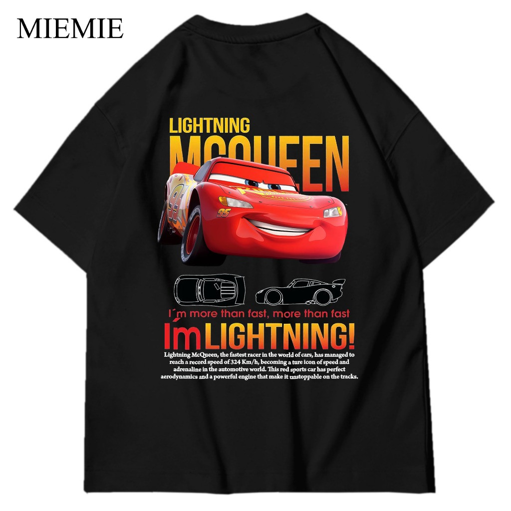 COD (Dikirim dalam 24 jam)MIEMIE. Tshirt Geser Mcqueen&Sally Hitam KAOS COUPLE OVERSIZED CARS Lighti