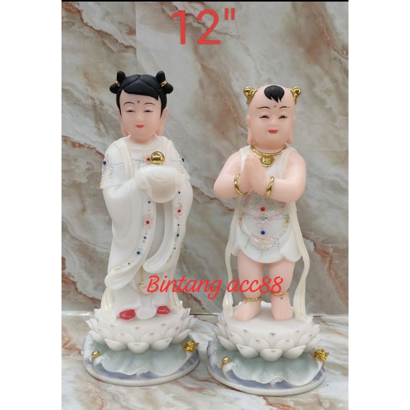 patung dewi pengapit dewi kwan im/ kwan in / guan yin - 12inch - mamer - putih