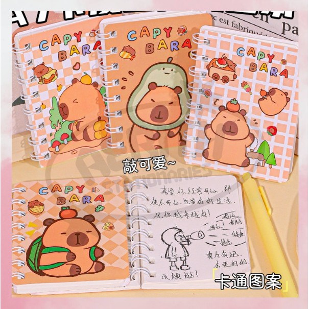 

AS Notebook Ring Motif Buku Catatan Buku Mini Alat Tulis Portable 16 lbr Kapibara Capybara S-NB032